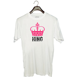                       UDNAG Unisex Round Neck Graphic 'Couple | king' Polyester T-Shirt White                                              