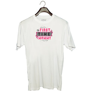                       UDNAG Unisex Round Neck Graphic 'Couple | first time mommy' Polyester T-Shirt White                                              