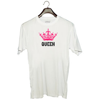                       UDNAG Unisex Round Neck Graphic 'Couple | Queen' Polyester T-Shirt White                                              
