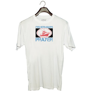                       UDNAG Unisex Round Neck Graphic 'Fishing | Fishermans Prayer' Polyester T-Shirt White                                              