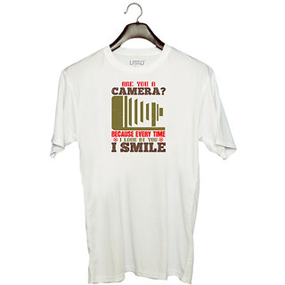                       UDNAG Unisex Round Neck Graphic 'Cameraman | ARE YOU A CAMERA BECAUSE EVERYTIME' Polyester T-Shirt White                                              