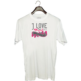                       UDNAG Unisex Round Neck Graphic 'Couple | i love my girl friend' Polyester T-Shirt White                                              