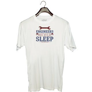                       UDNAG Unisex Round Neck Graphic 'Engineer | engineers never sleep' Polyester T-Shirt White                                              