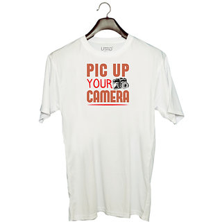                       UDNAG Unisex Round Neck Graphic 'Cameraman | PIC UP YOUR CAMERA' Polyester T-Shirt White                                              