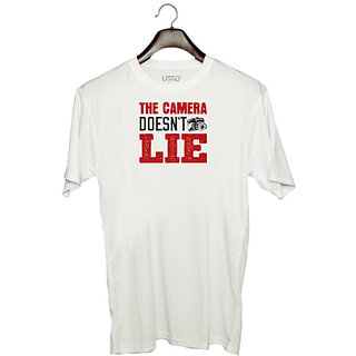                       UDNAG Unisex Round Neck Graphic 'Cameraman | THE CAMERA DOESN'T LIE 2' Polyester T-Shirt White                                              