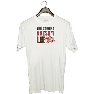                       UDNAG Unisex Round Neck Graphic 'Cameraman | THE CAMERA DOESN'T LIE' Polyester T-Shirt White                                              