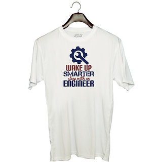                       UDNAG Unisex Round Neck Graphic 'Engineer | wake up smarter sleep with an engineer' Polyester T-Shirt White                                              