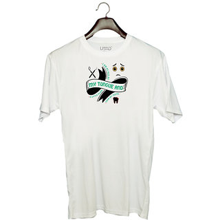                       UDNAG Unisex Round Neck Graphic 'Dentist | I am as old as my tongue and' Polyester T-Shirt White                                              