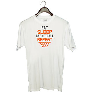                       UDNAG Unisex Round Neck Graphic 'Basketall | Eat more, sleep, basketball, repeat' Polyester T-Shirt White                                              