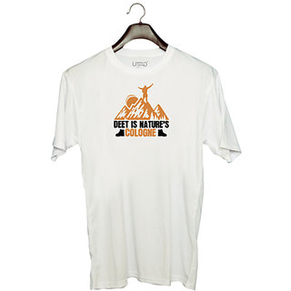                       UDNAG Unisex Round Neck Graphic 'Adventure | Deet is nature's cologne' Polyester T-Shirt White                                              