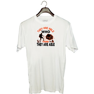                       UDNAG Unisex Round Neck Graphic 'Adventure | They are able who think they are able' Polyester T-Shirt White                                              