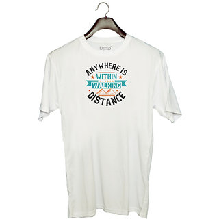                       UDNAG Unisex Round Neck Graphic 'Adventure | Anywhere is 'within walking distance' Polyester T-Shirt White                                              