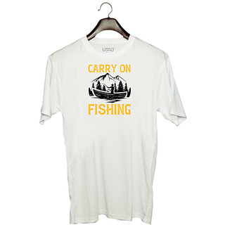                       UDNAG Unisex Round Neck Graphic 'Fishing | Carry on fishing copy' Polyester T-Shirt White                                              