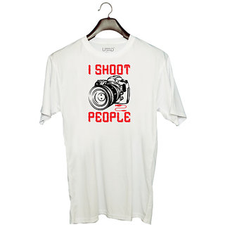                       UDNAG Unisex Round Neck Graphic 'Cameraman | I SHOOT PEOPLE copy' Polyester T-Shirt White                                              