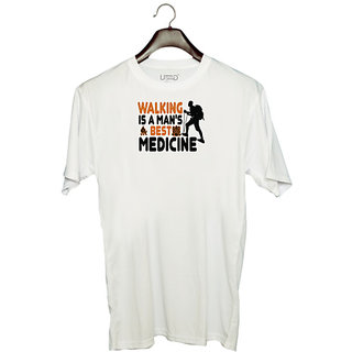                       UDNAG Unisex Round Neck Graphic 'Adventure | Walking is a man's best medicine' Polyester T-Shirt White                                              