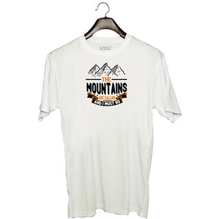                       UDNAG Unisex Round Neck Graphic 'Adventure | The mountains are calling and I must go' Polyester T-Shirt White                                              