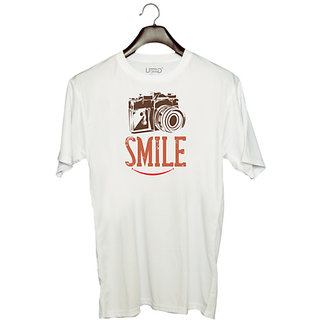                       UDNAG Unisex Round Neck Graphic 'Cameraman | SMILE' Polyester T-Shirt White                                              