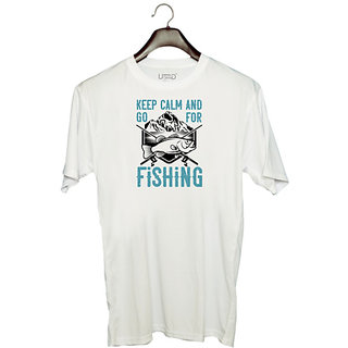                       UDNAG Unisex Round Neck Graphic 'Fishing | Keep calm and go for fishing' Polyester T-Shirt White                                              