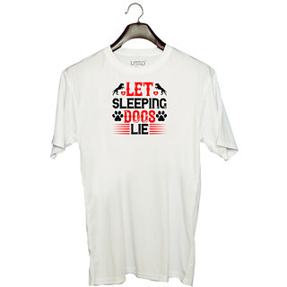                       UDNAG Unisex Round Neck Graphic 'Dog | Let sleeping dogs lie' Polyester T-Shirt White                                              