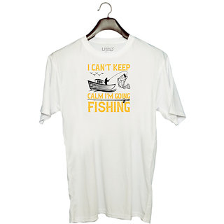                       UDNAG Unisex Round Neck Graphic 'Fishing | I cant keep calm im going fishing' Polyester T-Shirt White                                              