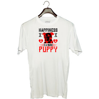                      UDNAG Unisex Round Neck Graphic 'Dog | Happiness is a warm puppy' Polyester T-Shirt White                                              