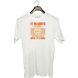                       UDNAG Unisex Round Neck Graphic 'Biker | it always seems impossible until its done' Polyester T-Shirt White                                              