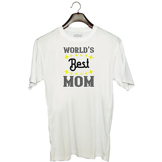                       UDNAG Unisex Round Neck Graphic 'Mother | worlds best mom' Polyester T-Shirt White                                              