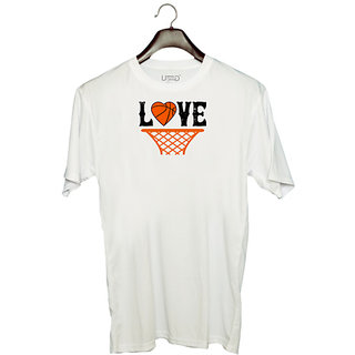                       UDNAG Unisex Round Neck Graphic 'Basketball | Love copy 4' Polyester T-Shirt White                                              