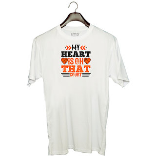                       UDNAG Unisex Round Neck Graphic 'Basketball | My heart is on that court 5' Polyester T-Shirt White                                              