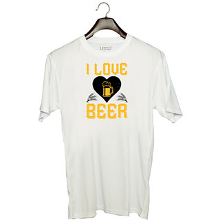                       UDNAG Unisex Round Neck Graphic 'Beer | I love beer' Polyester T-Shirt White                                              