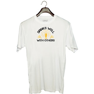                       UDNAG Unisex Round Neck Graphic 'Beer | Drinks well with others' Polyester T-Shirt White                                              