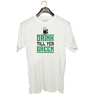                       UDNAG Unisex Round Neck Graphic 'Beer | Drink Till Yer Green' Polyester T-Shirt White                                              