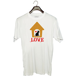                       UDNAG Unisex Round Neck Graphic 'Dog | love copy 3' Polyester T-Shirt White                                              