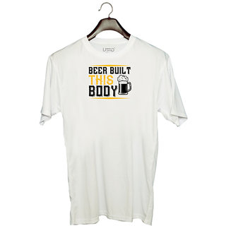                      UDNAG Unisex Round Neck Graphic 'Beer | Beer built this body' Polyester T-Shirt White                                              