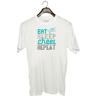                       UDNAG Unisex Round Neck Graphic 'Routin | Eat sleep cheer reapet (1)' Polyester T-Shirt White                                              