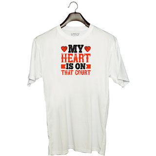                       UDNAG Unisex Round Neck Graphic 'Basketball | My heart is on that court 4' Polyester T-Shirt White                                              