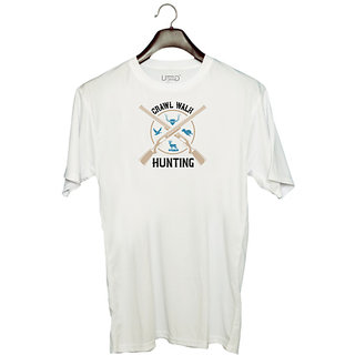                       UDNAG Unisex Round Neck Graphic 'Hunting | crawl walk hunting' Polyester T-Shirt White                                              