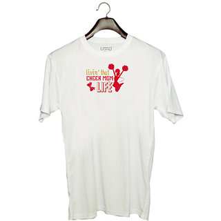                       UDNAG Unisex Round Neck Graphic 'Mother | Livin that cheer mom life 2' Polyester T-Shirt White                                              