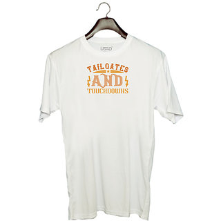                       UDNAG Unisex Round Neck Graphic '| Tailgatege and touchdowns' Polyester T-Shirt White                                              