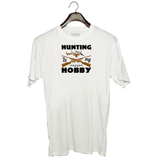                       UDNAG Unisex Round Neck Graphic 'Hunting | hunting is my hobby' Polyester T-Shirt White                                              