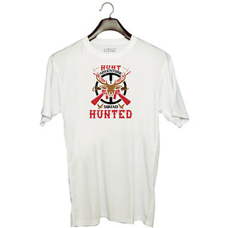                       UDNAG Unisex Round Neck Graphic 'Hunter | hunt adventure or be squad hunted' Polyester T-Shirt White                                              
