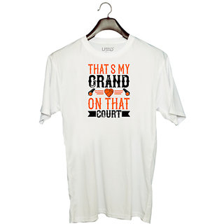                       UDNAG Unisex Round Neck Graphic 'Basketball | That's my grand son on that court' Polyester T-Shirt White                                              