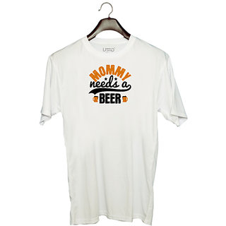                       UDNAG Unisex Round Neck Graphic 'Mother | Mommy needs a beer' Polyester T-Shirt White                                              