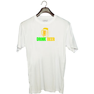                       UDNAG Unisex Round Neck Graphic 'Beer | Drink beer' Polyester T-Shirt White                                              