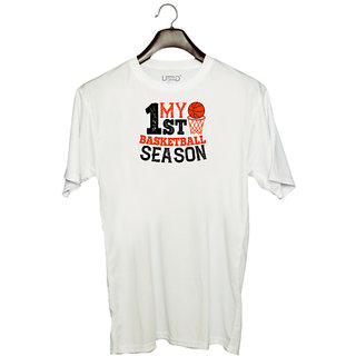                       UDNAG Unisex Round Neck Graphic 'Basketball | My 1st basketball season' Polyester T-Shirt White                                              