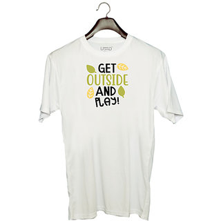                      UDNAG Unisex Round Neck Graphic 'Play | GET OUTSIDE AND PLAY!' Polyester T-Shirt White                                              