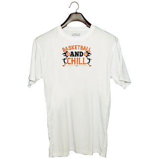                       UDNAG Unisex Round Neck Graphic 'Basketball | Basketball & chill' Polyester T-Shirt White                                              