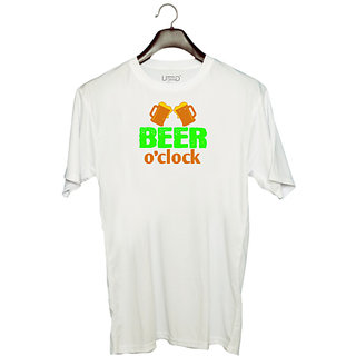                       UDNAG Unisex Round Neck Graphic 'Beer | Beer o'clock' Polyester T-Shirt White                                              