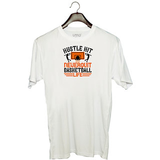                       UDNAG Unisex Round Neck Graphic 'Basketball | Hustle, hit. Never quit basketball life' Polyester T-Shirt White                                              