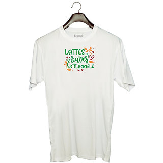                       UDNAG Unisex Round Neck Graphic 'Witch | LATTES, LEAVES & FLANNELS' Polyester T-Shirt White                                              